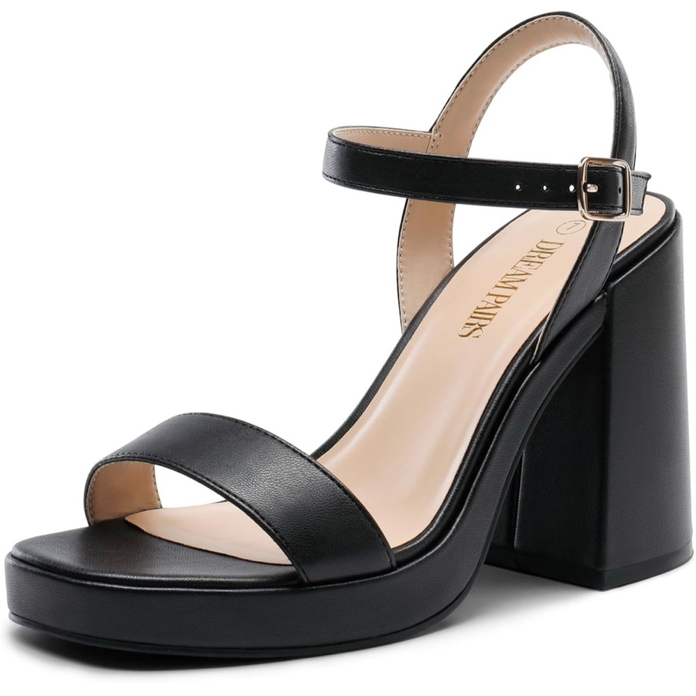 Dream Pairs Black Ankle Strap Block Heels